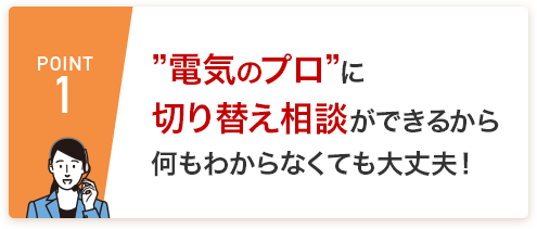 POINT1 ＂電気のプロ”に切り替え相談ができるから何もわからなくても大丈夫！