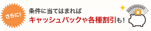 さらに！条件に当てはまればキャッシュバックや各種割引も！