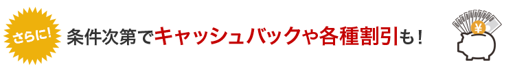 さらに！条件に当てはまればキャッシュバックや各種割引も！